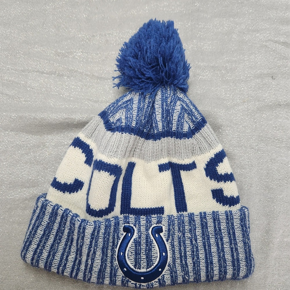 New Era Indianapolis Colts NFL Knit Pom Beanie Hat Blue White Grey One Size